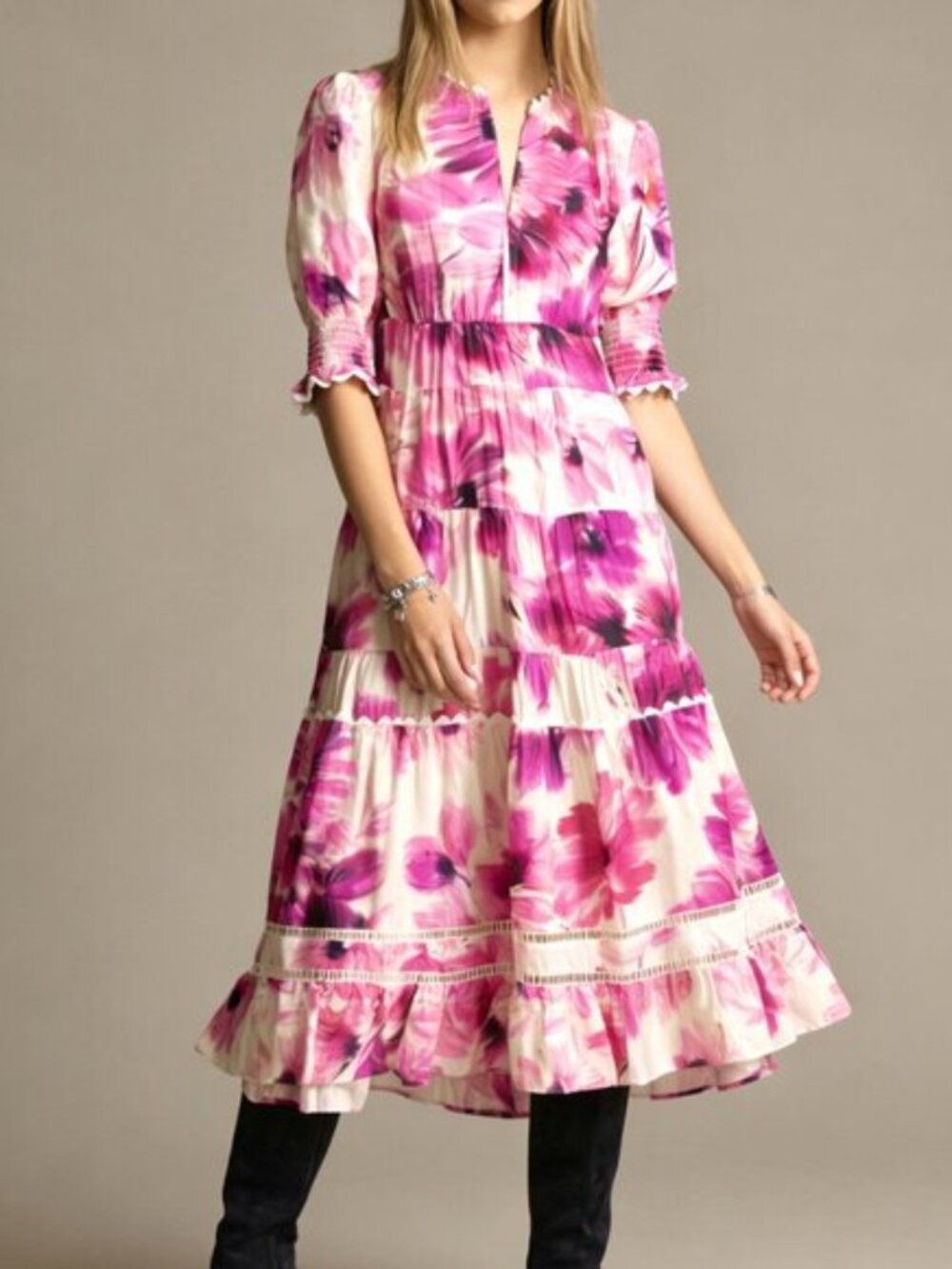 Johnny Was Jade Daphne Floral Tea Length Dress Size Medium NWT Aurora - Picture 8 of 8